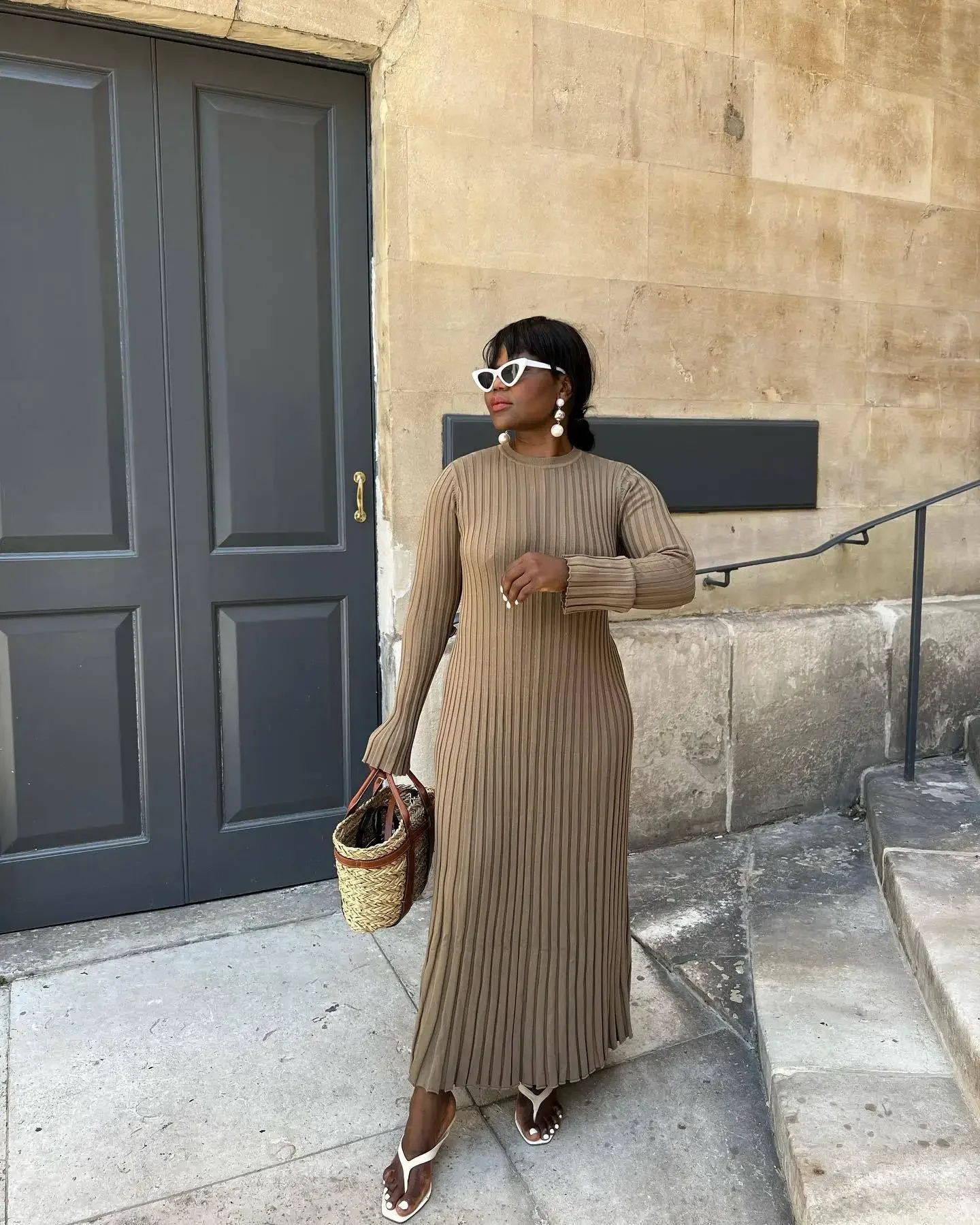 Fall Winter New Knitted Long Dress Female Casual Slinky High Waist Rib Sweater Bodycon Dresses Lady Holiday Party Outfits