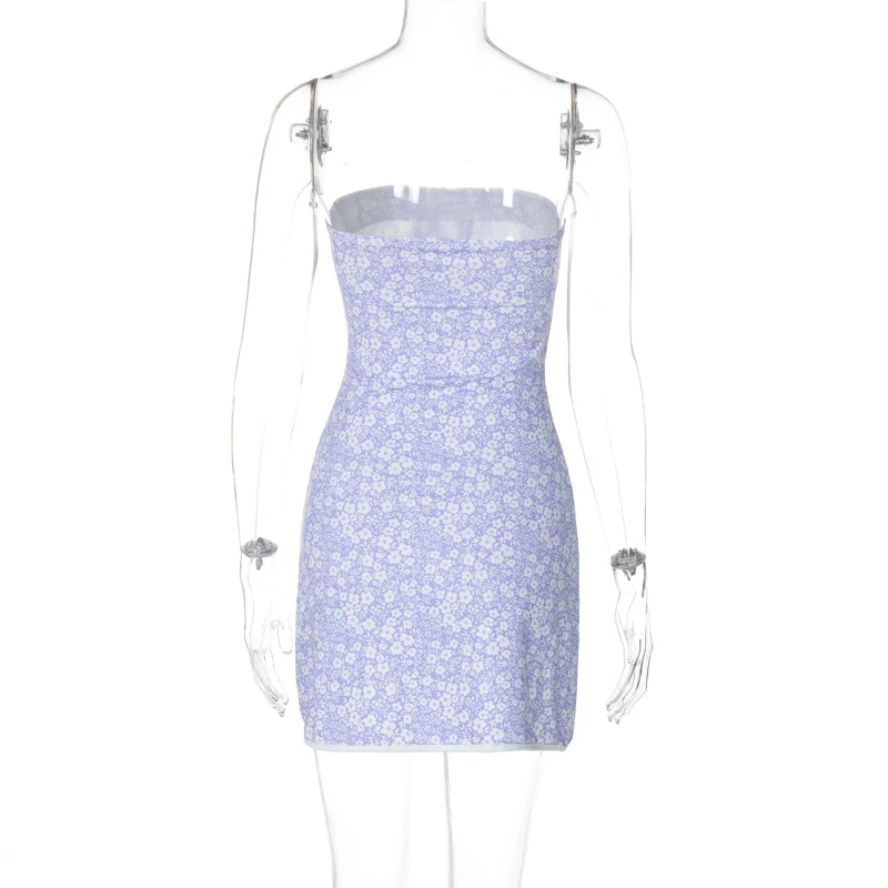 Floral Tube Dress Women Fairycore Clothing Off Shoulder Strapless Sleeveless Bodycon Dress Going Out Party Dresses