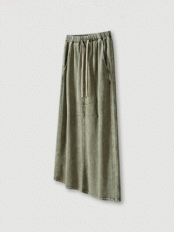 Washed Back Slit Baggy Maxi Skirt