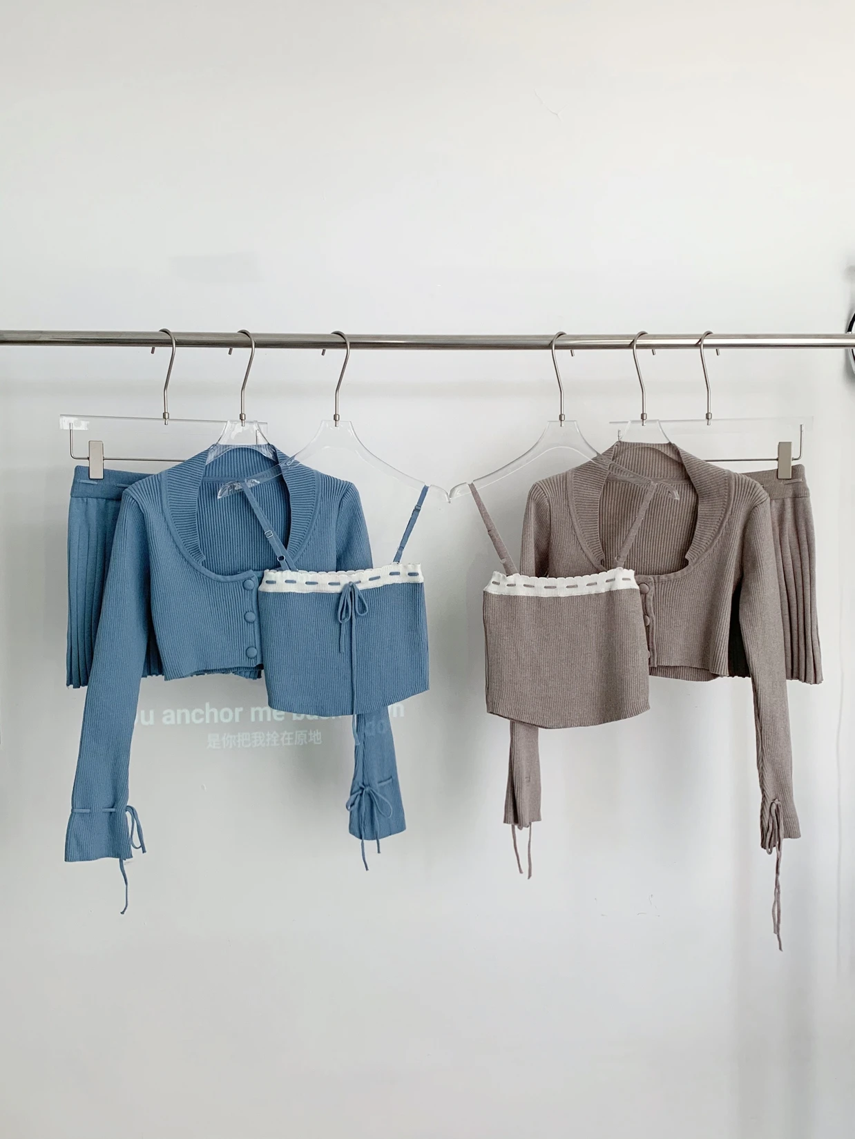 Solid Knitted Suit 3 Piece Set Woman Y2k Cropped Patchwork Vest + Slim Cardigan + Mini Pleated Skirt Autumn Korean Chic Outfits