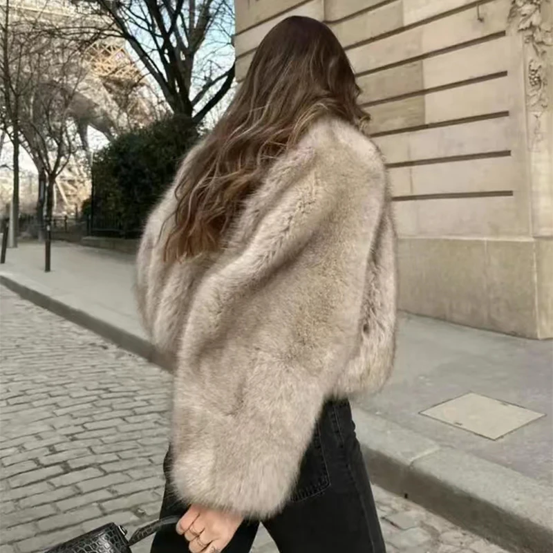 Chic Street Blogger Fashion Girls Winter Trendy Faux Raccoon Fox Fur Coat Jacket Women Thick Warm Cropped Fluffy Overcoats