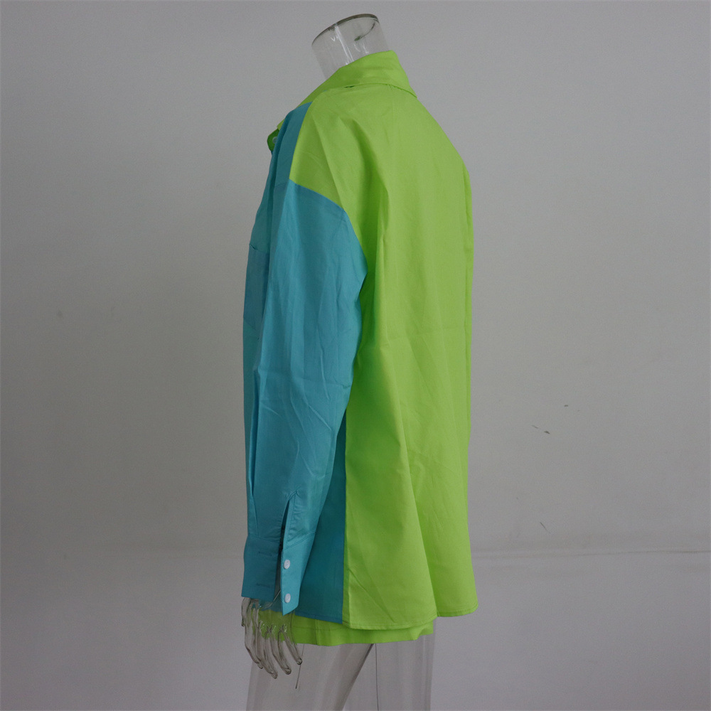 Spring Summer Two Piece Set Solid Color Single Breasted Long Sleeve Collared Shirt Shorts Loose Casual Set