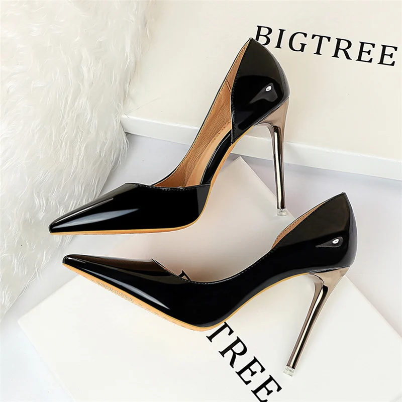 Women 10.5cm High Heels Blue Green Valentine Pumps Luxury Glossy Stripper Stiletto Wedding Bridal Fetish Shoes Plus Size 43
