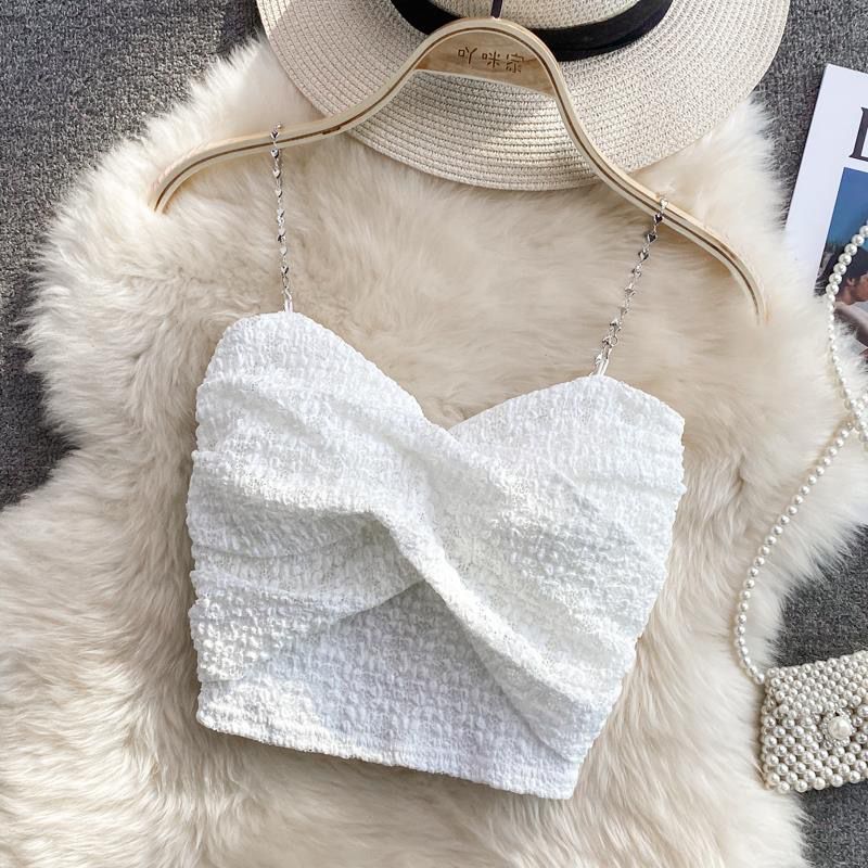 Sexy Streetwear 90s Crop Top Women Korean Fashion Tube Tops Sleeveless With Strape Tank Top Camis Chain T Shirt