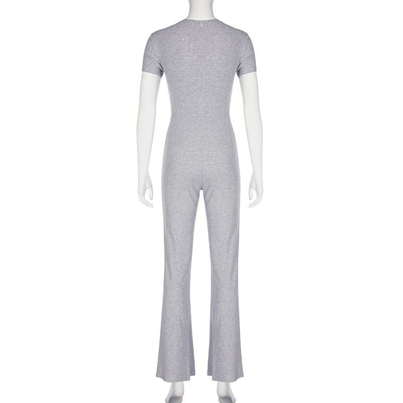 Summer Casual Solid Color Basic Shoulder Short Sleeve One Piece Trousers Sexy Tight Jumpsuit Trousers for Women
