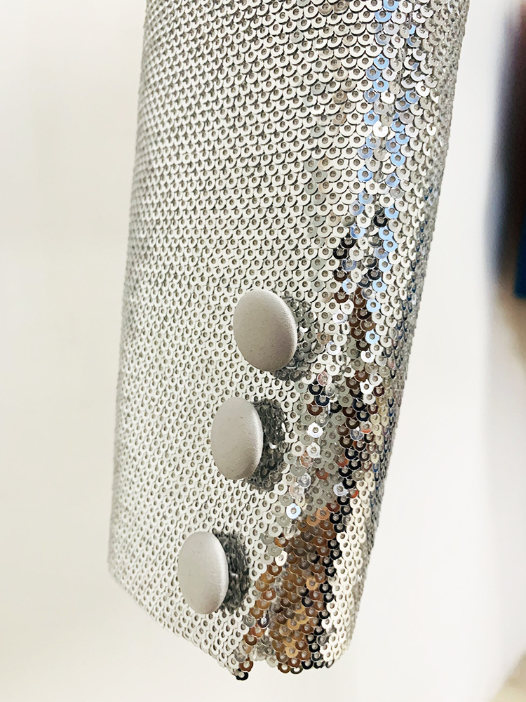 Metallic Coated Fabric Goods Personality Bling Bling Shiny Sequ Short Suit Mid Length Skirt Set Two Piece Set