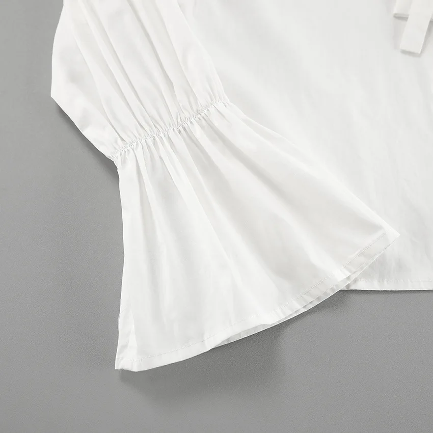 Chiffon Lace-Up Hollow Out Shirts Women's Lapel Patchwork Bandage Long Sleeve Fashion Blouse Top Female White Outwear