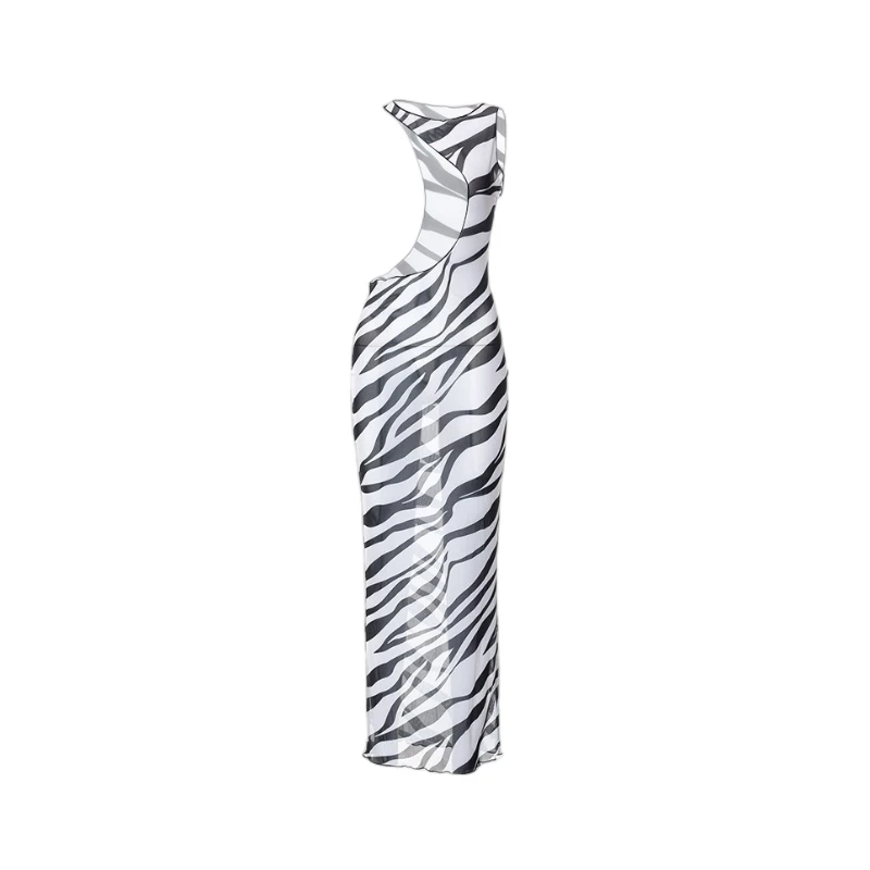 Bodycon Long Dresses For Women Beach Style Backless Vestidos De Mujer Hollow Out Sexy Robe Femme _t�� Y2k Clothes Zebra Print