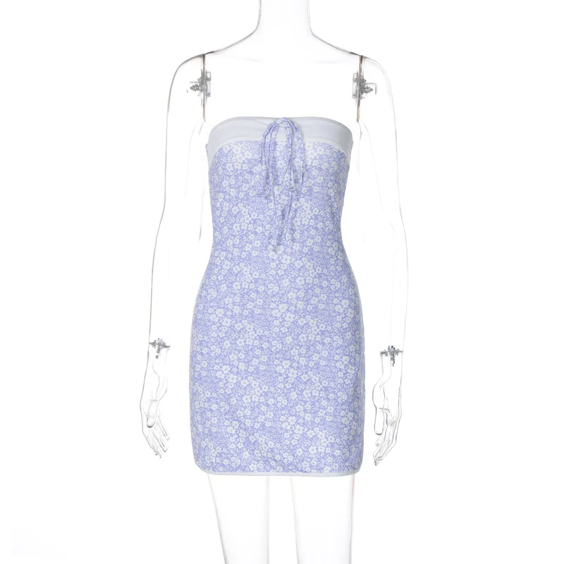 Floral Tube Dress Women Fairycore Clothing Off Shoulder Strapless Sleeveless Bodycon Dress Going Out Party Dresses