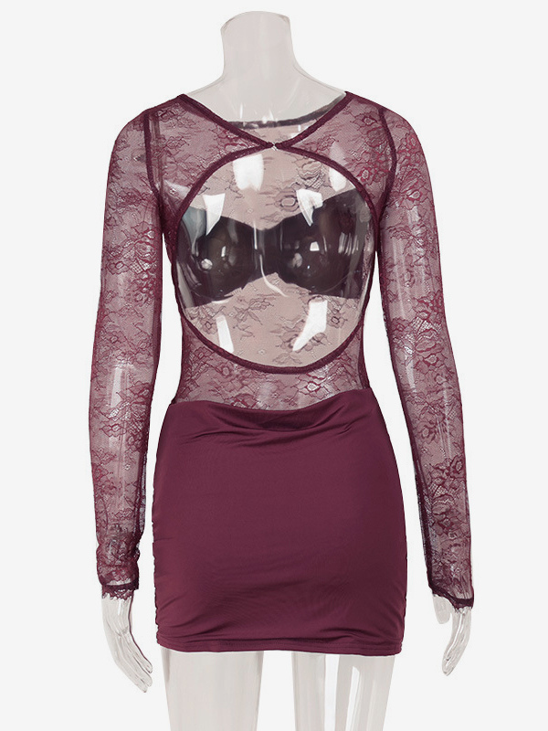 Sheer Lace Ruched Mini Dress For Women - Sexy Cut Out Open Back Bodycon Gown - Summer Night Out Club Party 2026