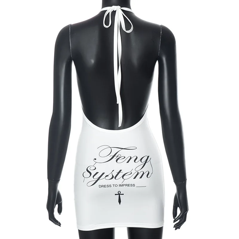 Printing Y2k Dress Bodycon Sexi Night Dress Hot White Club Outfits For Women Summer Clothes Backless Vestidos De Mujer Cover-ups