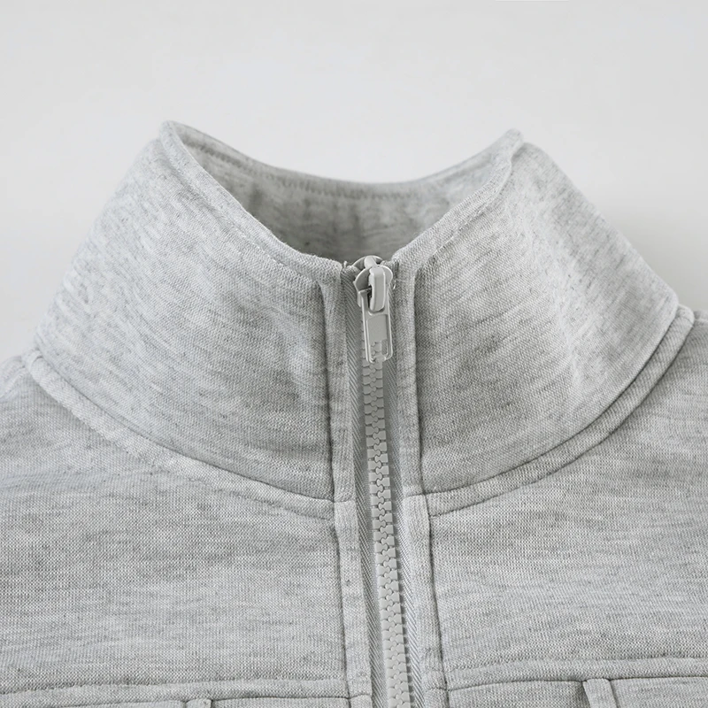 Women Pocket Sweatshirt Casual Solid Color Zipper Crop Jacket Autumn Outfits Turtleneck Fashion Y2K Coat Streetwear