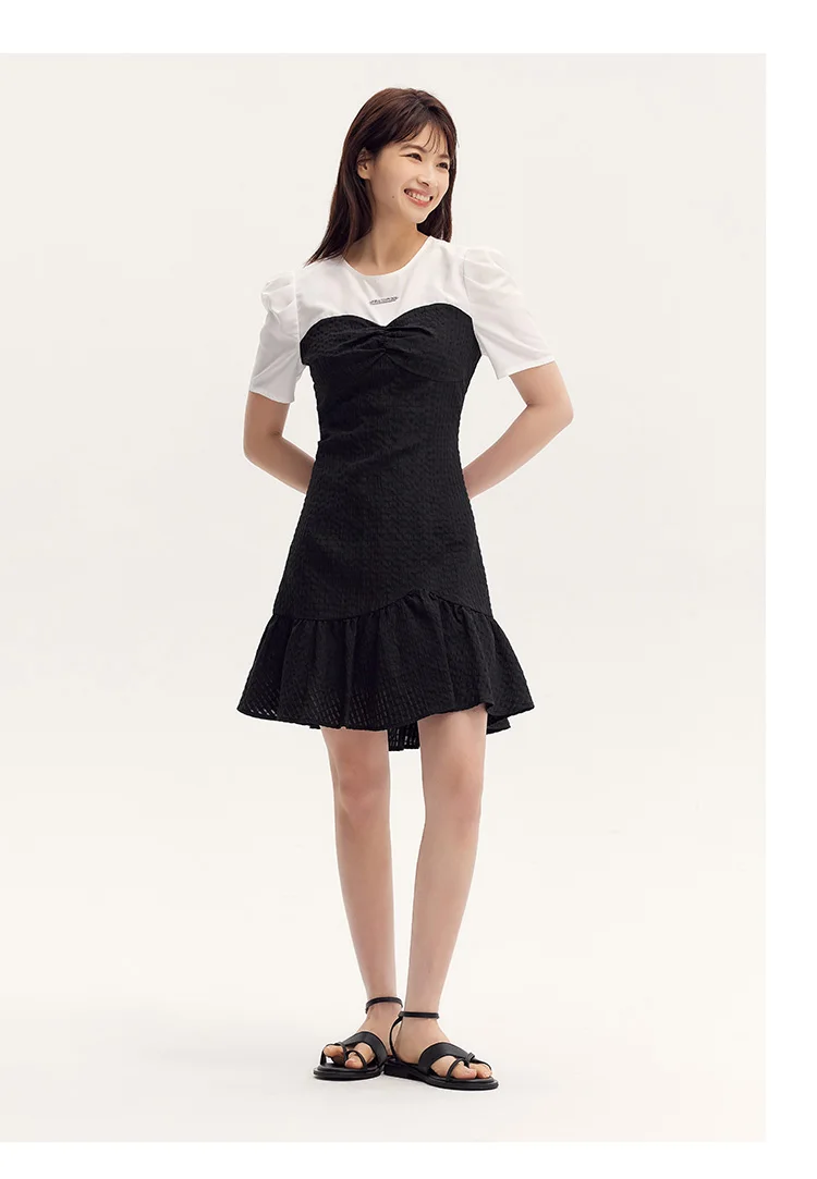 Color Block Little Black Dress Women Elegant And Commute Summer New Gentle Texture Playful Mermaid Hem Short Skirt