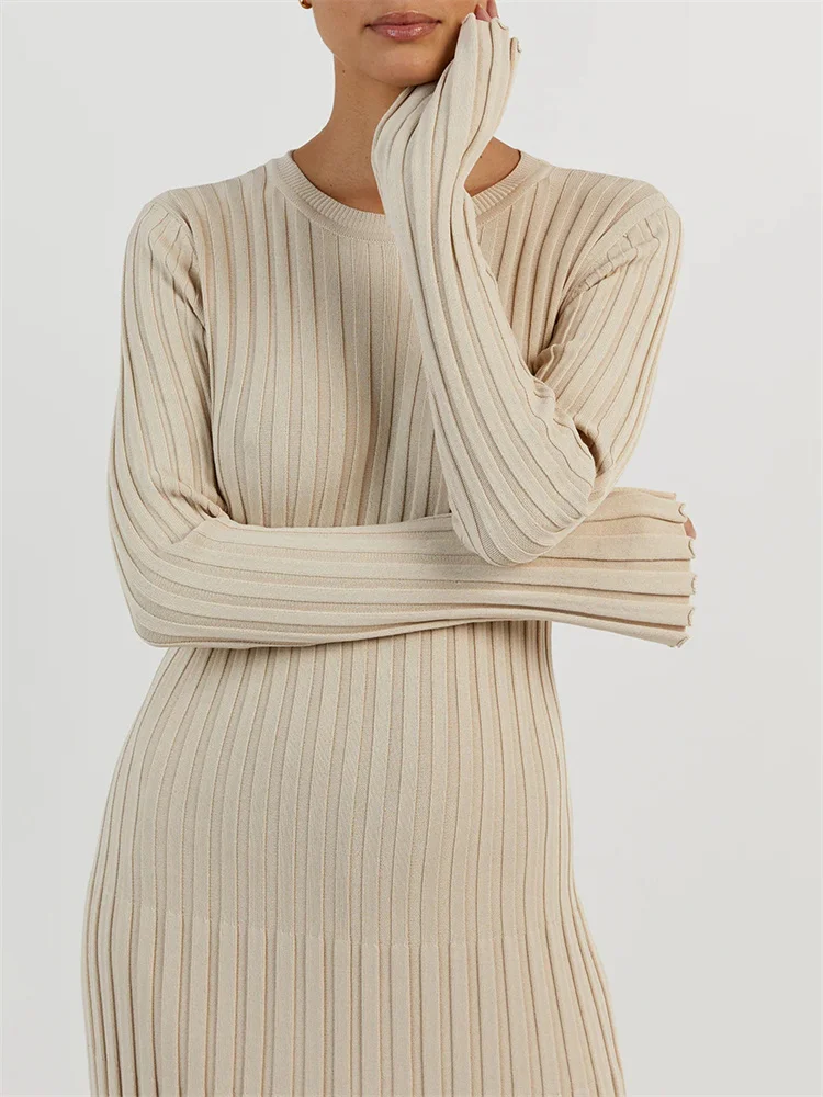 Fall Winter New Knitted Long Dress Female Casual Slinky High Waist Rib Sweater Bodycon Dresses Lady Holiday Party Outfits
