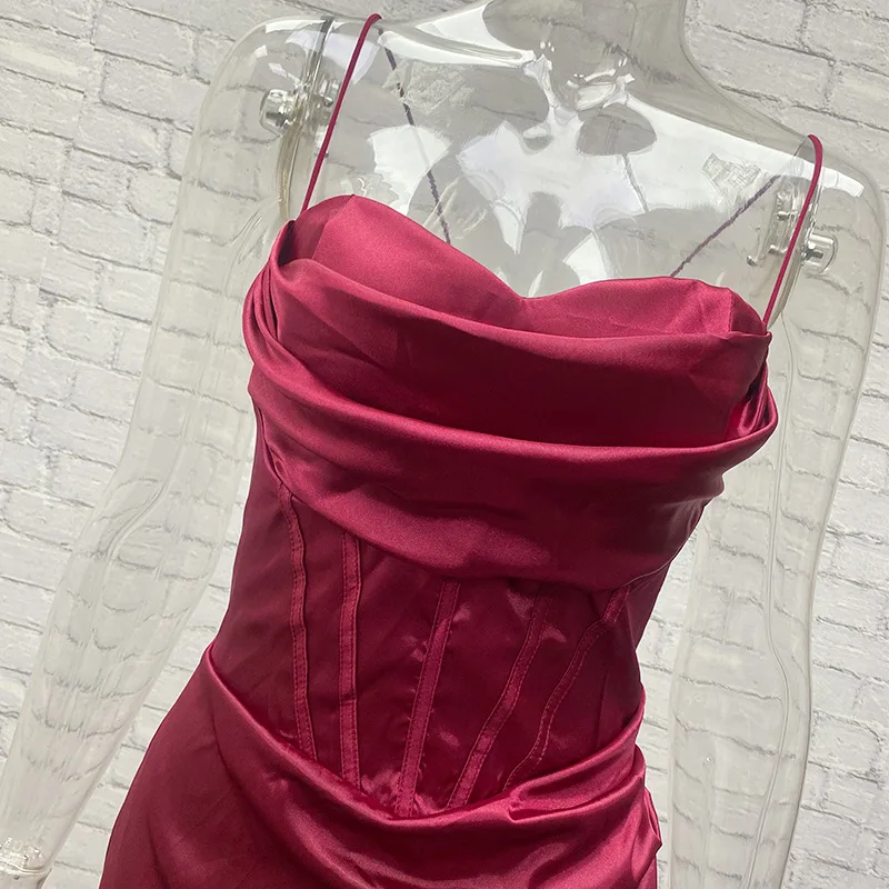 Sexy Backless High Waist Slit Evening Dress Elegant Sleeveless Long Party Dresses Solid Lace-up Irregular Graduation Dress Women