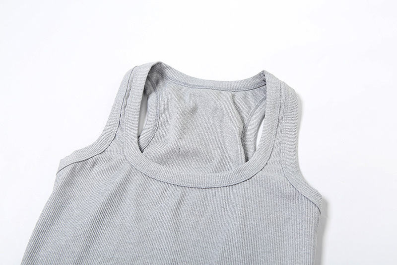 Women Clothing Autumn Casual Round Neck Solid Color Slim Fit I Shape Vest High Waist Shorts Suit