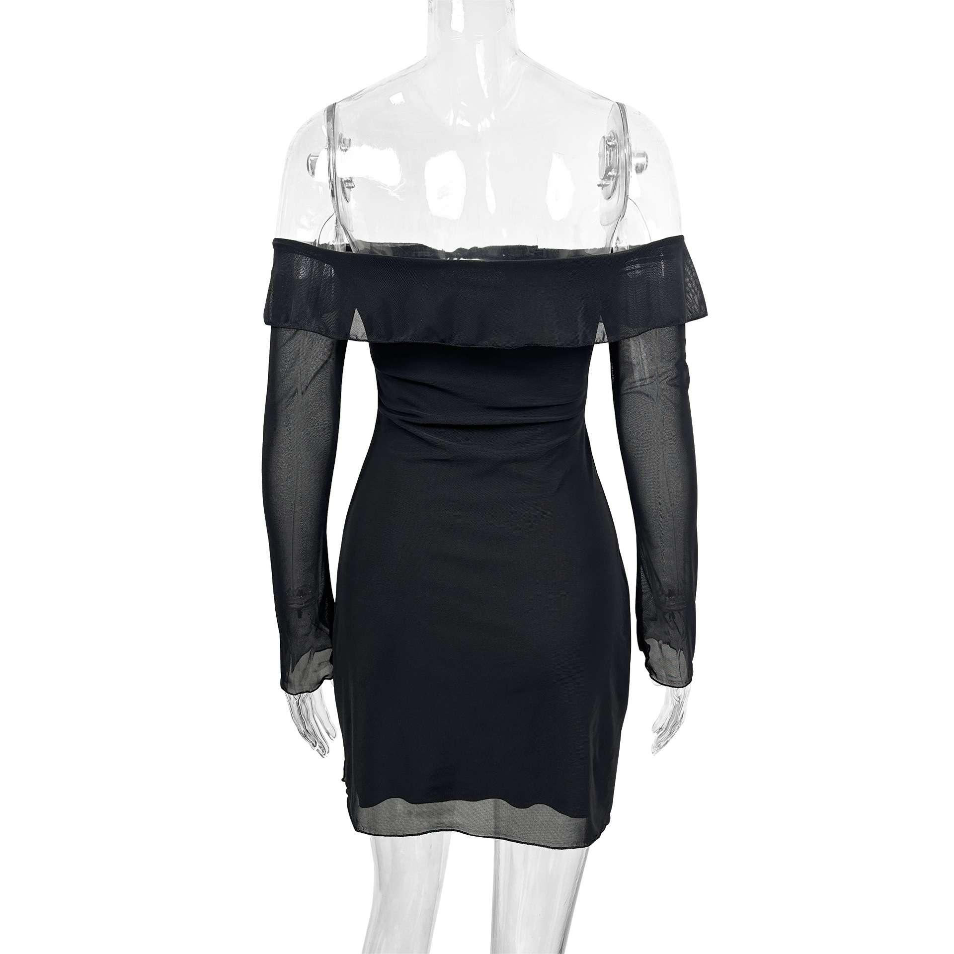 Autumn Winter off Shoulder Tube Top Short Dress Sexy Backless Ruffled Mesh Hip Dress