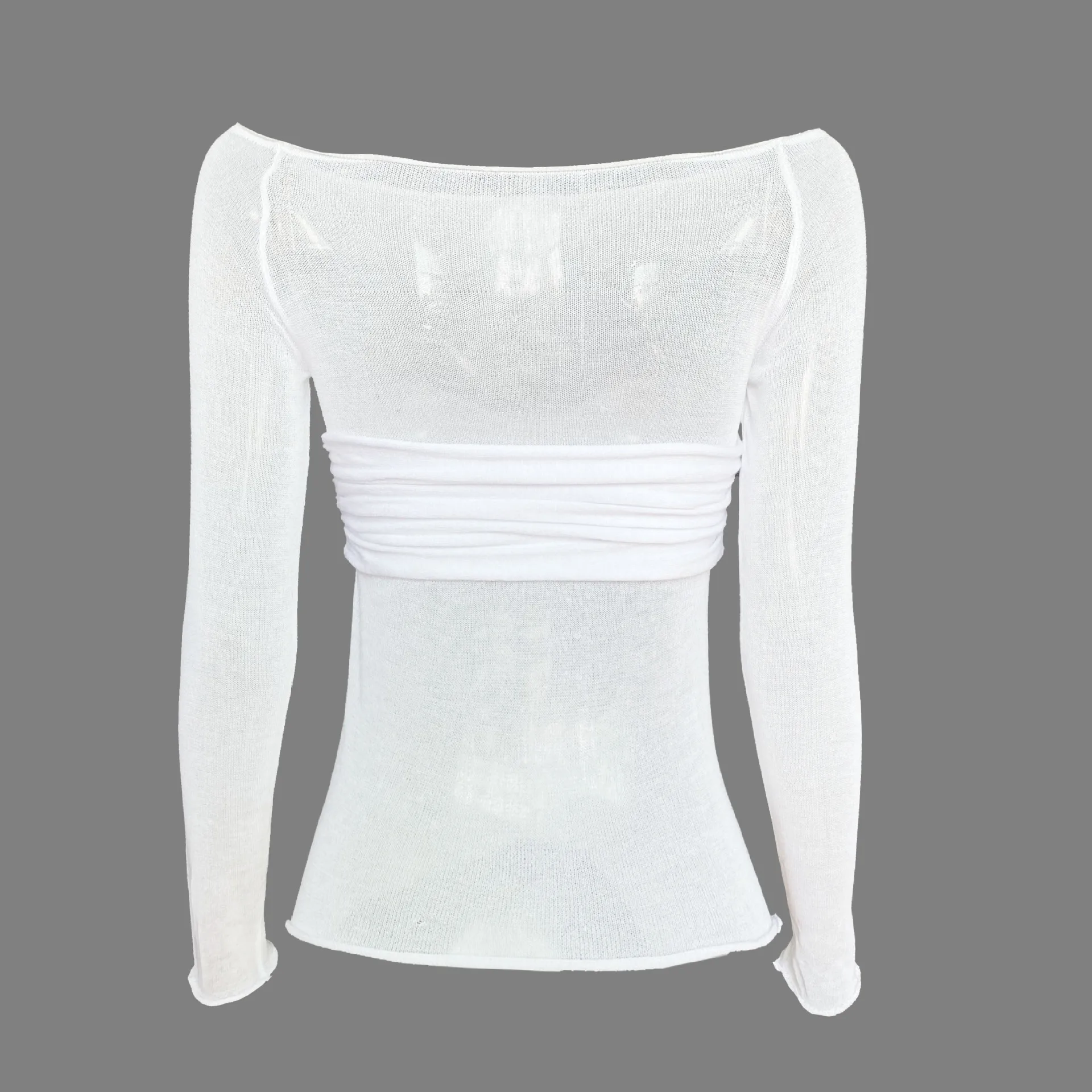 Mesh Sheer Off-Shoulder Top Shirt For Women New Long Sleeve See-Through Lace Knit Pullover Tops Summer Mesh Top Tee Shirt