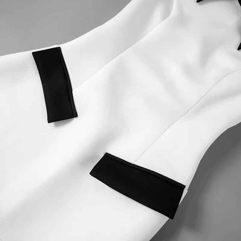 Summer Fashion Contrast Mini Dress For Women High Waist Patchwork Lapel Slim Elegant Dress Ladies Streetwear Mini Dress
