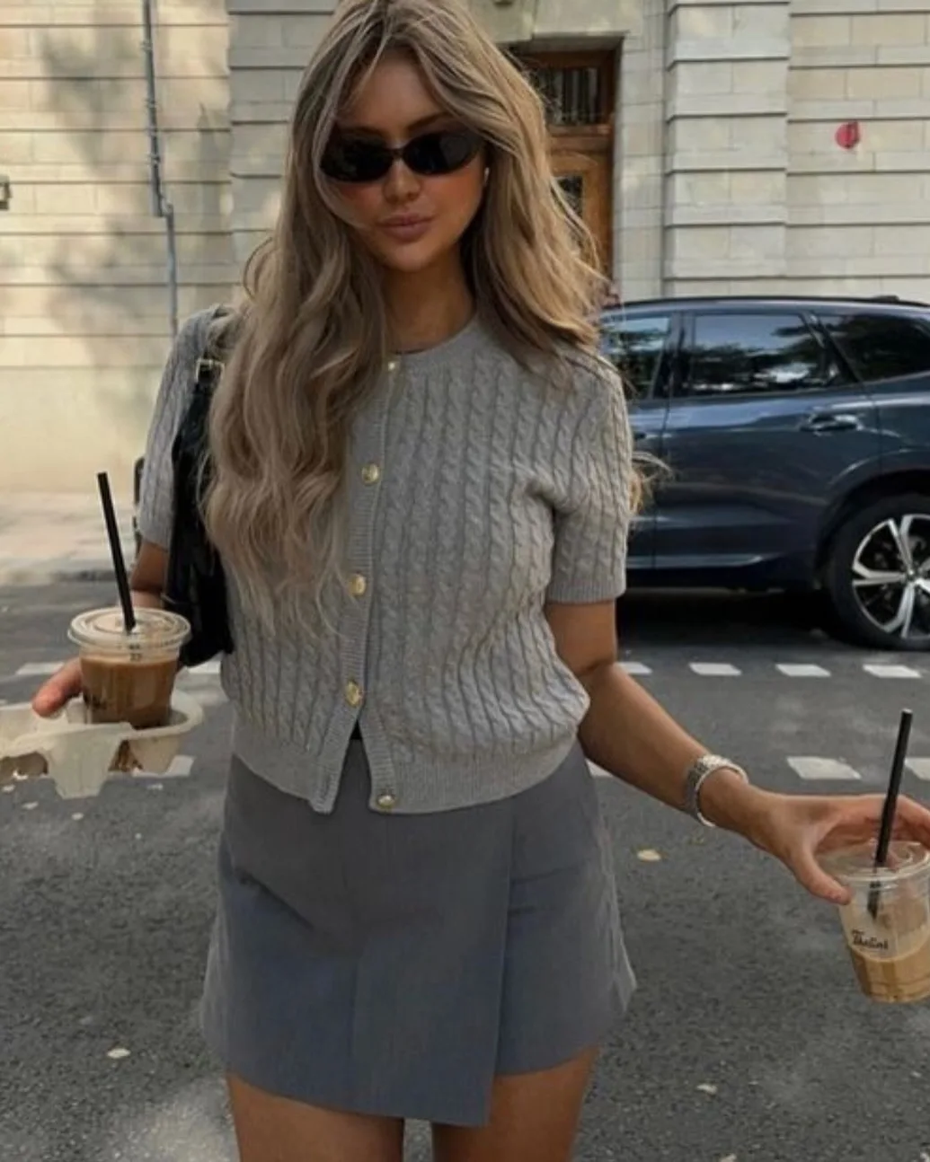 Patchwork Ribbed Knit Cardigan For Women Short Sleeve Fashion Slim Twist Solid Commute Autumn Sweater Knitwear Cropped Top