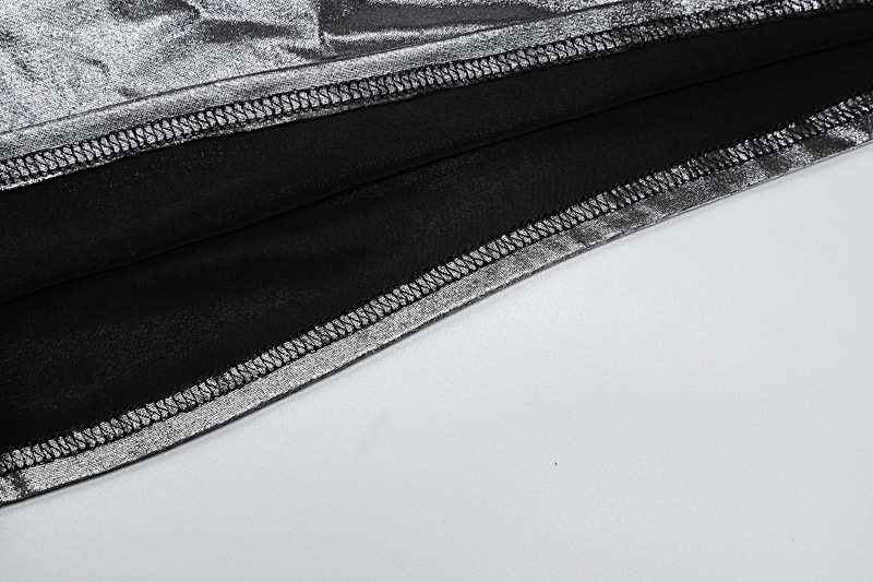 Metallic Coated Fabric Women Clothing Autumn Sexy Slim Solid Color Shoulder Sleeveless Sheath Dress