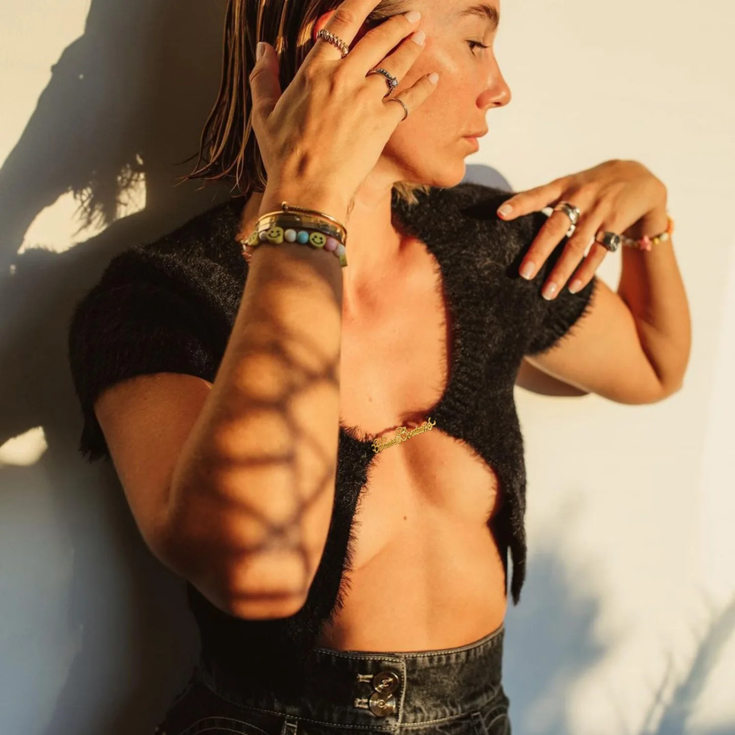 Chic Mini Cropped Cardigan Tops Sweater Short Sleeve Knit Mohair Lady Fashion Letters Chain Tank Tops For Women New 2025