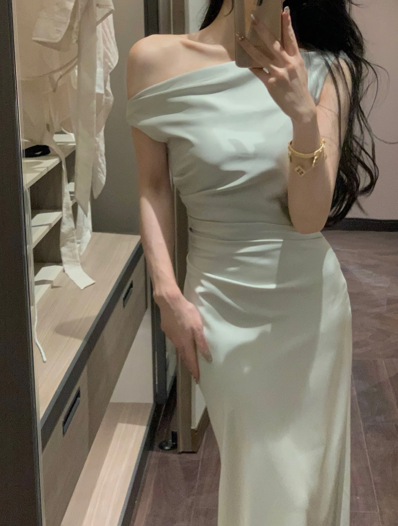 Elegant Bodycon Satin Long Dresses for Women Off Shoulder Solid French Mermaid Wedding Evening Party Dress Prom Robe Vestidos