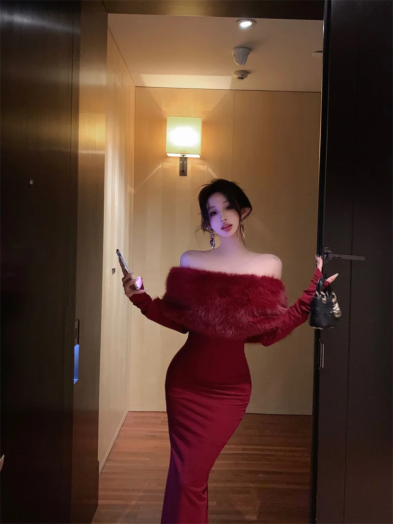 Fashion New Women Elegant Bodycon Midi Dress Long Sleeve Slim Solid Chic Vintage Christmas Party Prom Clothes Female Vestidos
