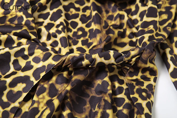 Feather Patchwork Women Tops Warmth New Leopard Printed Full Sleeve Bandage V-neck Slim Crop Tees Female Attactive Wear