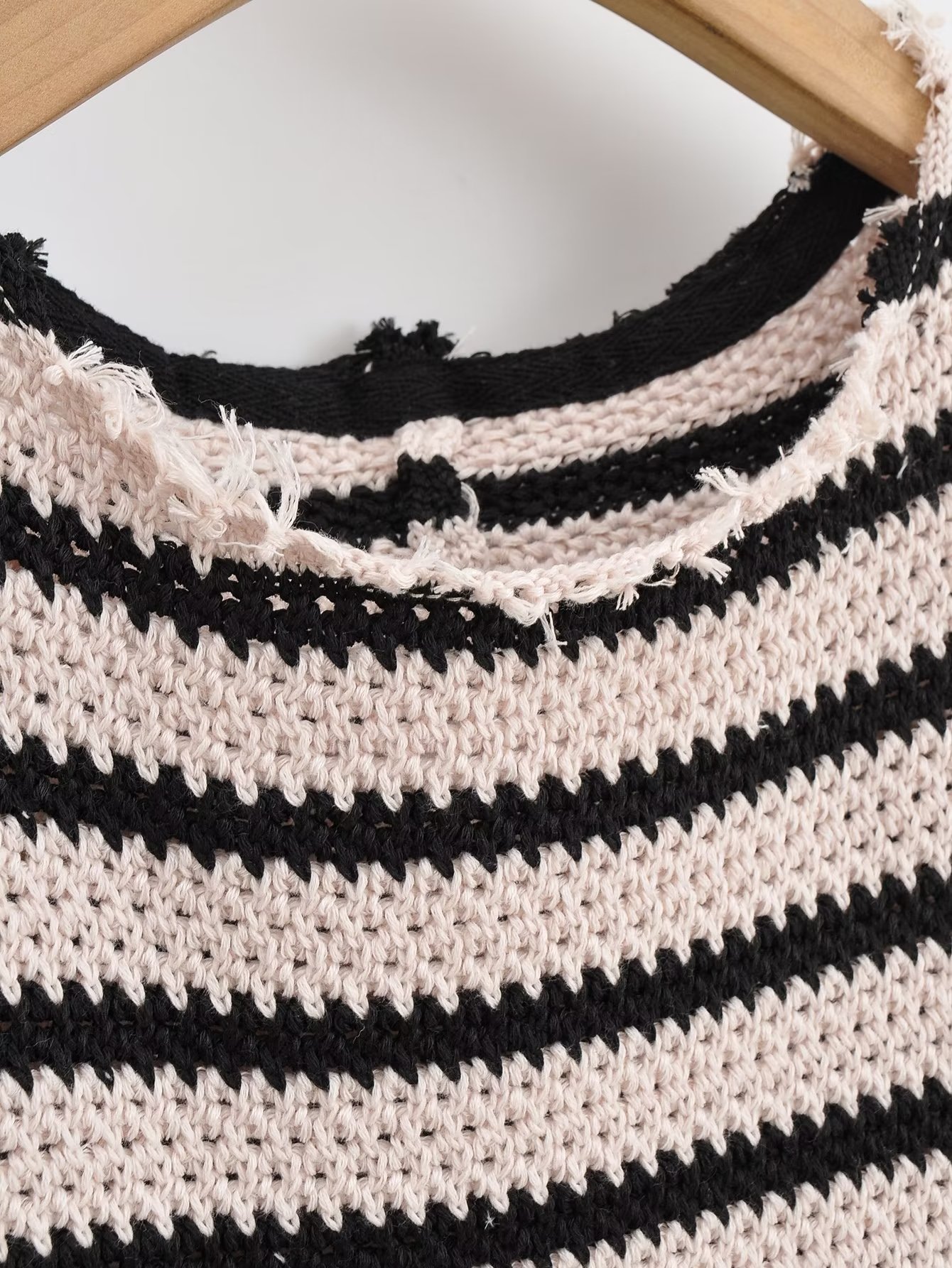 Fall Women Clothing Crew Neck Raw Edges Design Striped Vest Knitted Dress