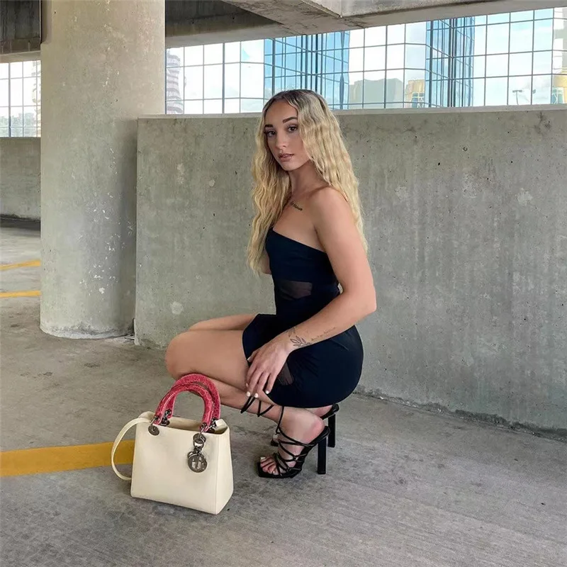 Slash Neck Black Vestidos De Mujer Mini Y2k Clothes Sexi Night Dress Hot Club Outfits Mesh See Through Bodycon Dress For Women