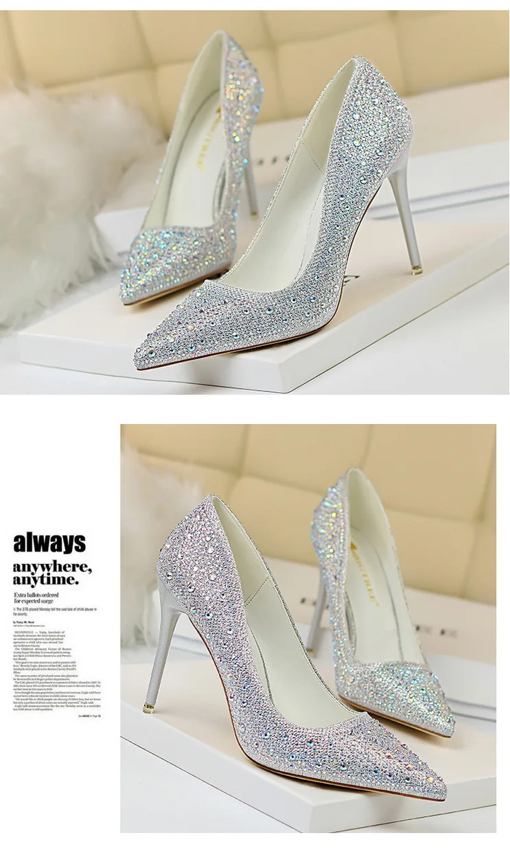Shoes Rhinestone Woman Pumps Fashion Wedding Shoes Women Basic Pump Stiletto Heels 10cm 7cm Heeled Shoes High Heels