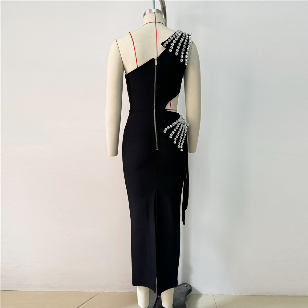 Sexy One Shoulder Hollow Out Cutout out Bandage Dress Diamond Elegant Evening Dress Party Dress