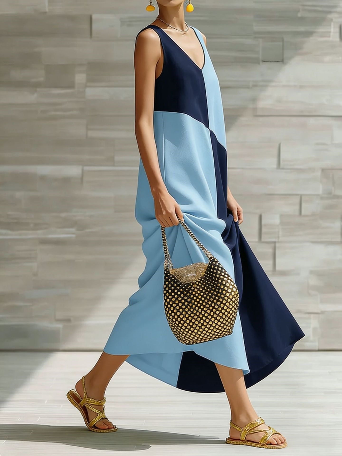 Simple Solid Color Color-blocked Off-shoulder Dress