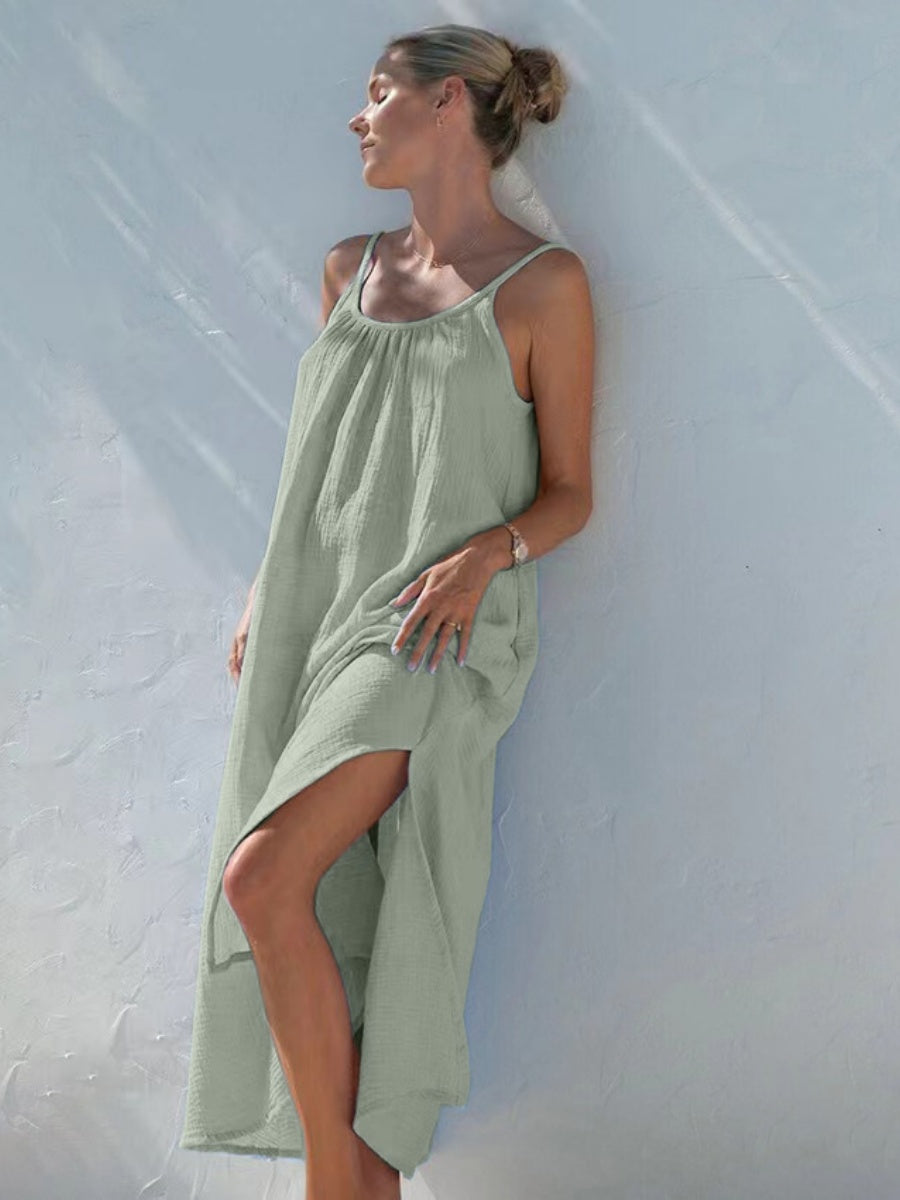 100% Cotton Temperament Camisoles Loose-fit Home Vacation Mini&Short Dresses