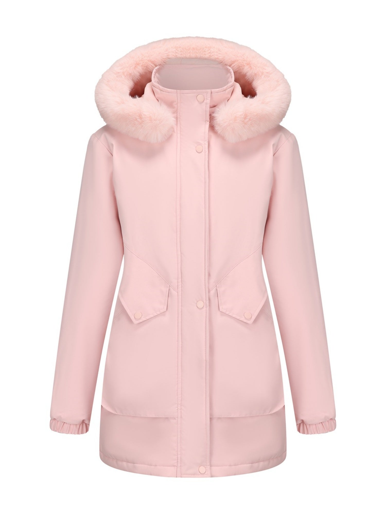 With Fur Collar Hooded For Warmth Drawstring Pocket Down Jacket