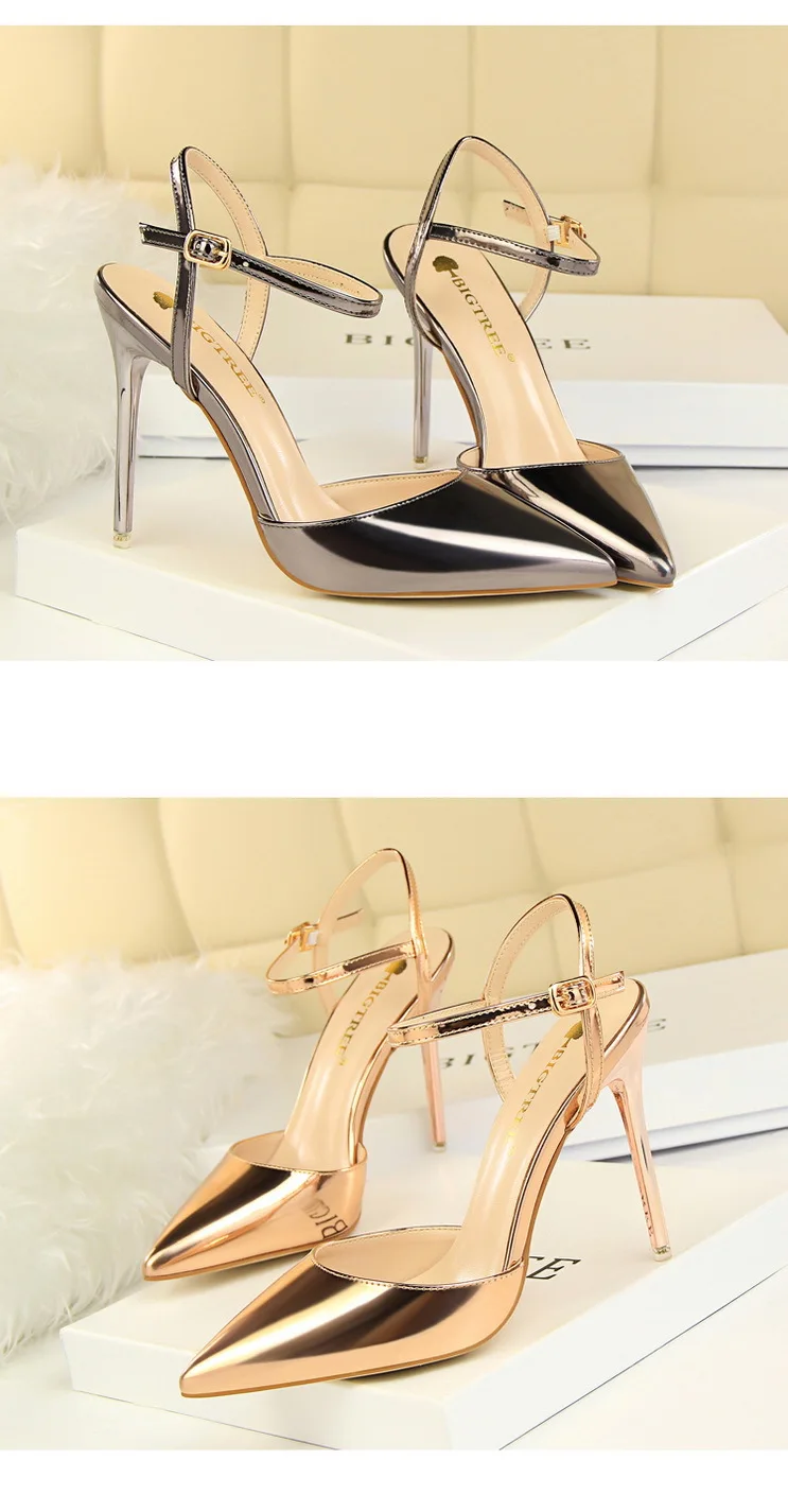 Shoes Fashion High Heels Shoes Patent Leather Woman Pumps Sexy Women Heels Blue Sliver Stiletto Heels Women Sandals
