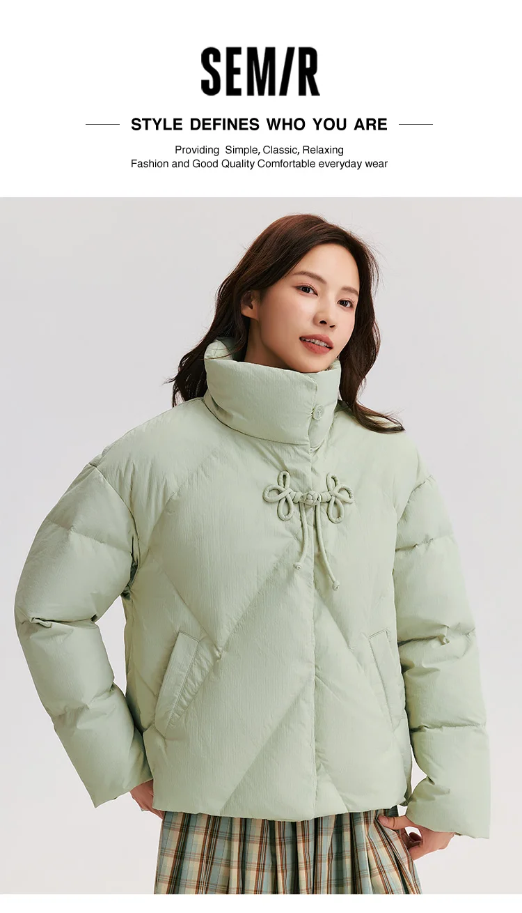 Down Jacket Women Chinese Style Disk Button Gentle Series Sweet New Winter Stand Collar Loose Texture Thick Coat