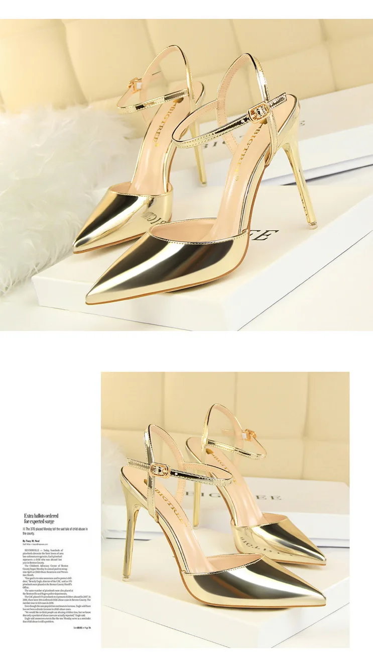 Shoes Fashion High Heels Shoes Patent Leather Woman Pumps Sexy Women Heels Blue Sliver Stiletto Heels Women Sandals