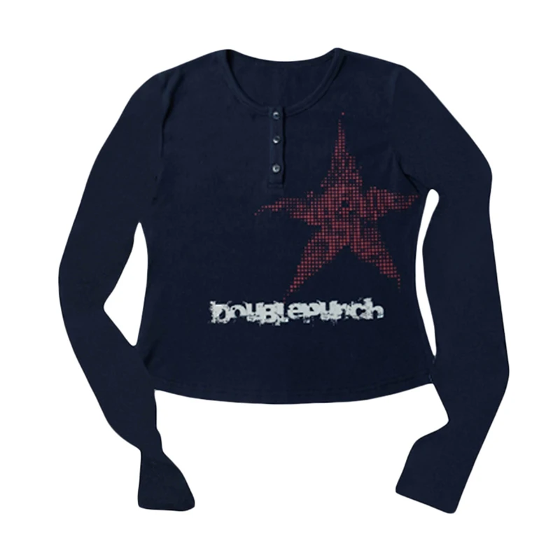 Harajuku Crop Top Japanese Style Star Pattern Round Neck Short Sleeve T Shirts Graphic Tee y2k Women Clothes Streetwear