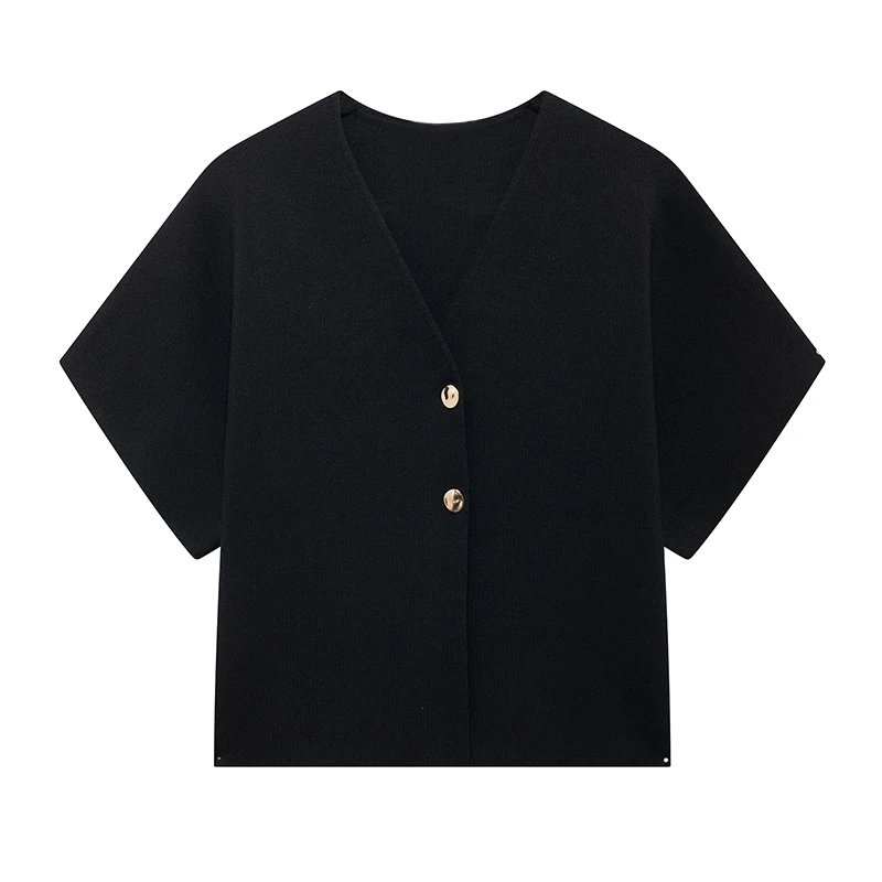 Fashion Knitted Vest Top for Women Short Sleeve V-neck Buttons Loose White Waistcoat Cardigan Female Autumn New in Outwears