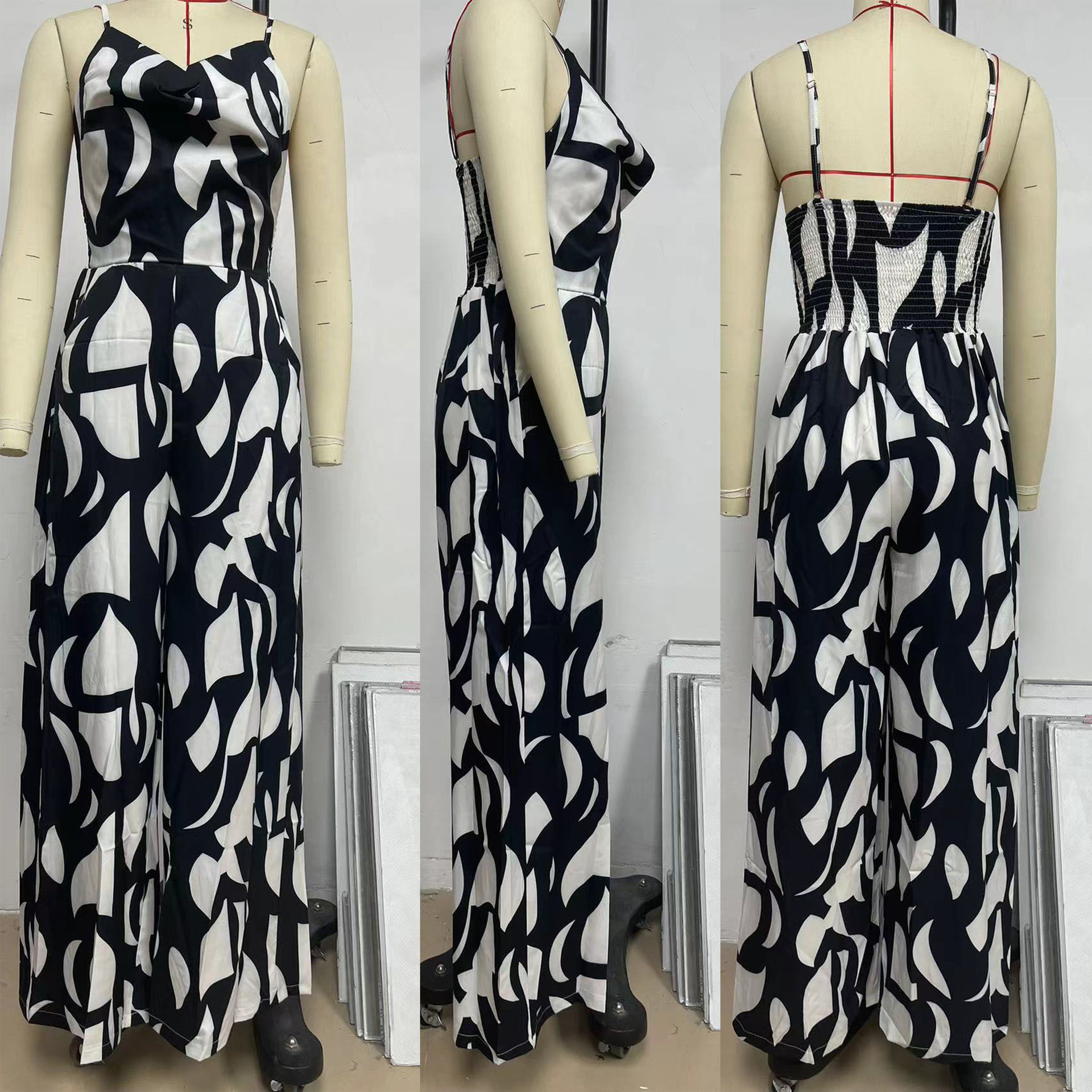 Women Clothing Office Sling One Piece Straight Leg Trousers