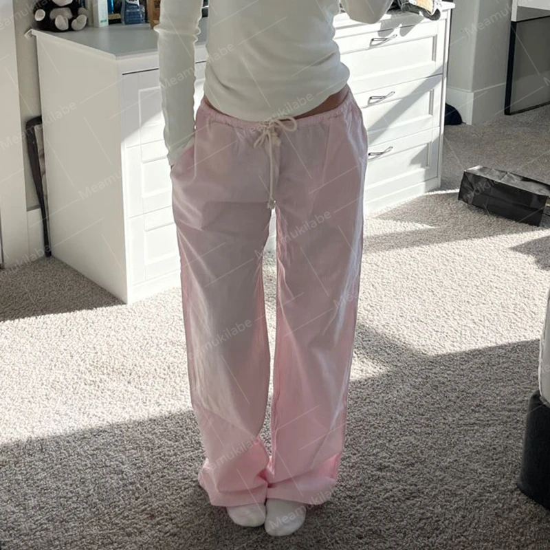 Comfy Loung Pants Streetwear Casual Tie Up Waist Wide Leg Trousers Y2K Vintage Striped Loose Pants Women Pajamas Sleepwear