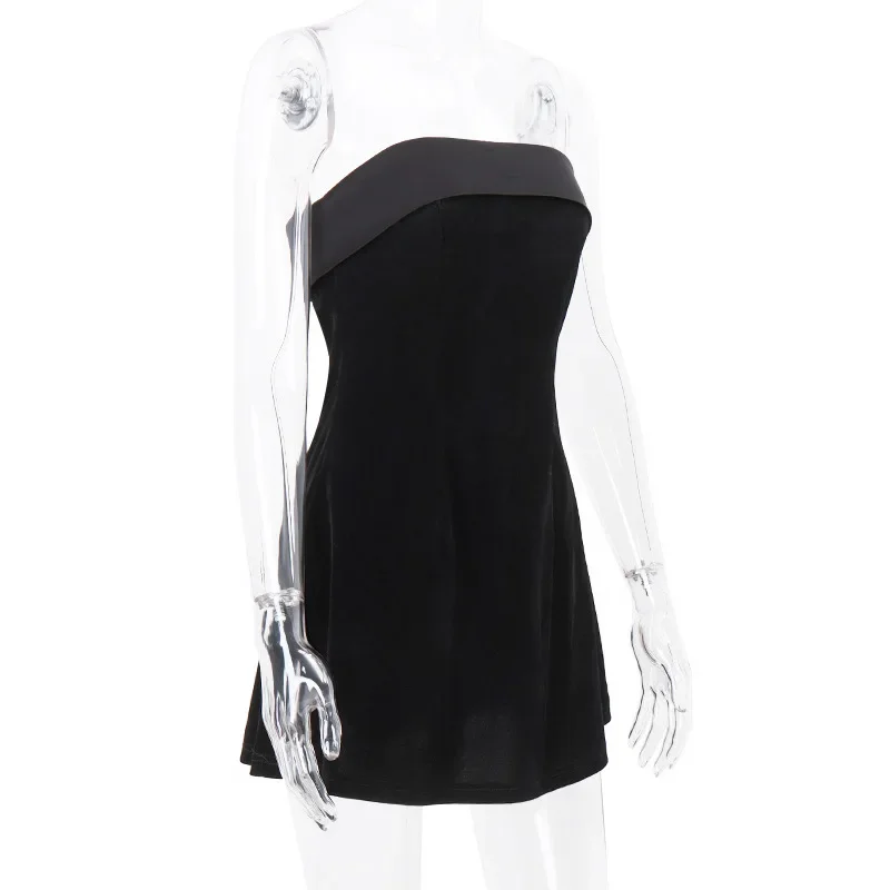 Black Backless Fashion Mini Dress For Women Patchwork Elegant Evening Partywear Fashion High Waist Dress Ladies Clothes