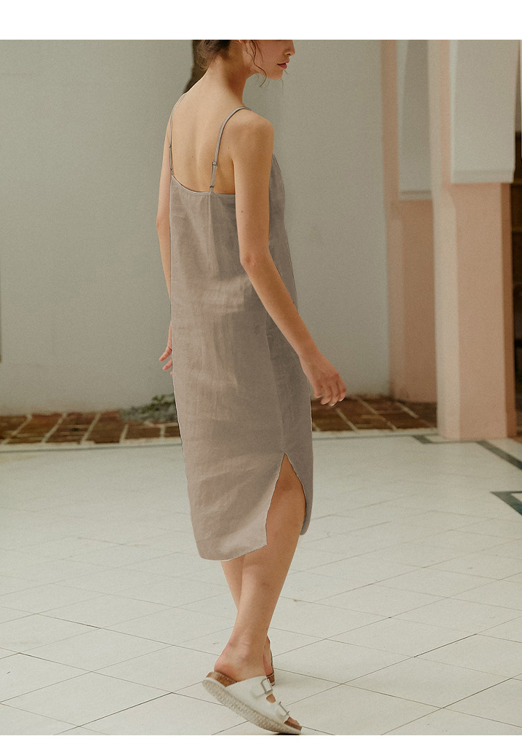 Pure Linen Slip Dress Simple Inner Wear Dress Niche Vacation Cotton Linen Home Nightdress Vest Dress