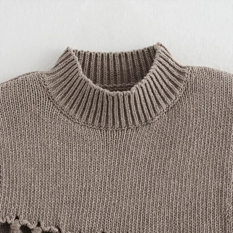 Street Tassel Knitted Vest Sweater For Women Half-high Collar Sleeveless Slim Fit Tank Top Female 2025 Spring Lady Soft Outwear