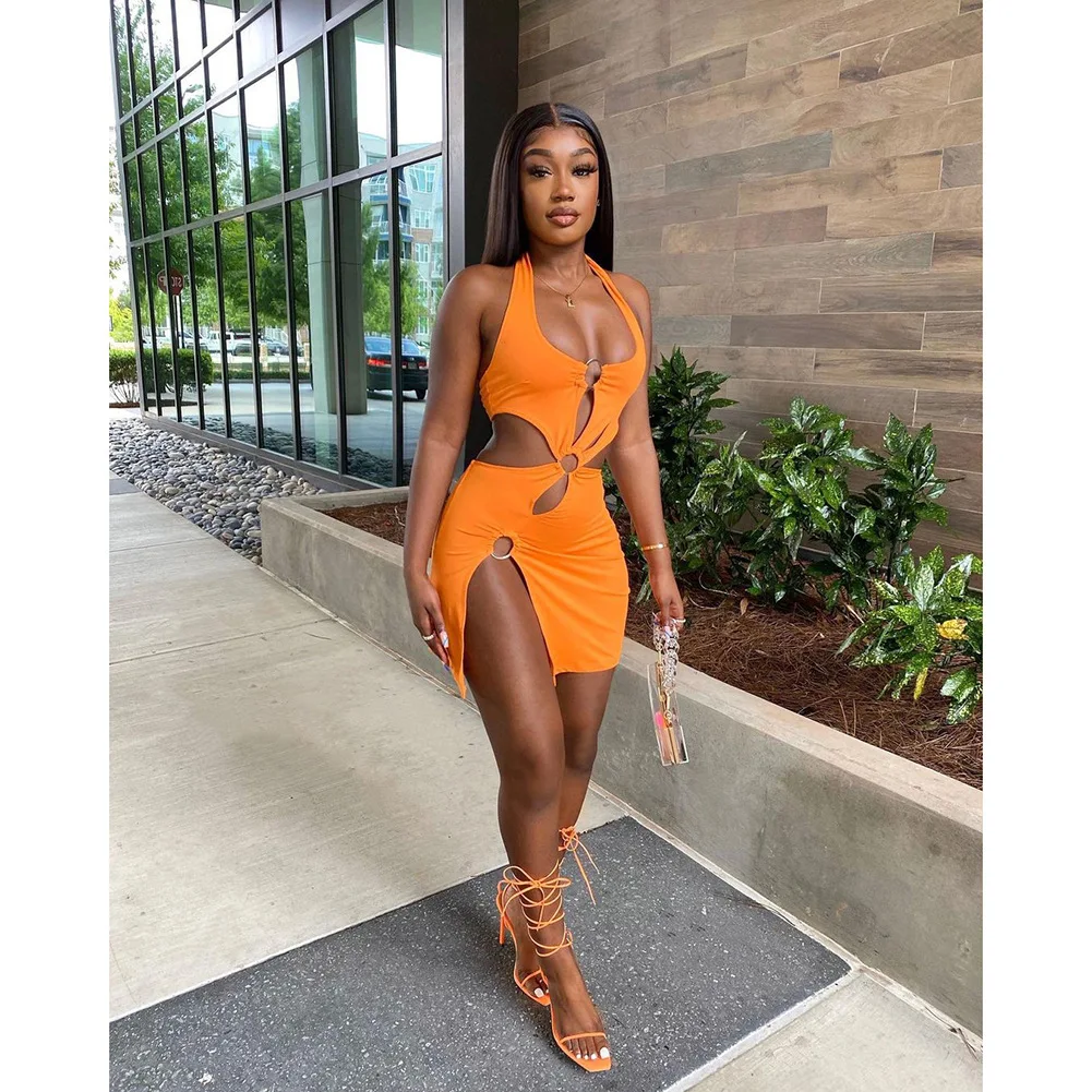 European and American women's Y2K milk silk solid color short skirt sexy sleeveless hollow out dress