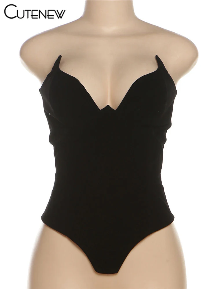 Solid Trend Women Bodysuit Simple Strapless Chic Shape Low Neck Skinny Tank Tops Mujer Classic Wild Street Club Playsuit