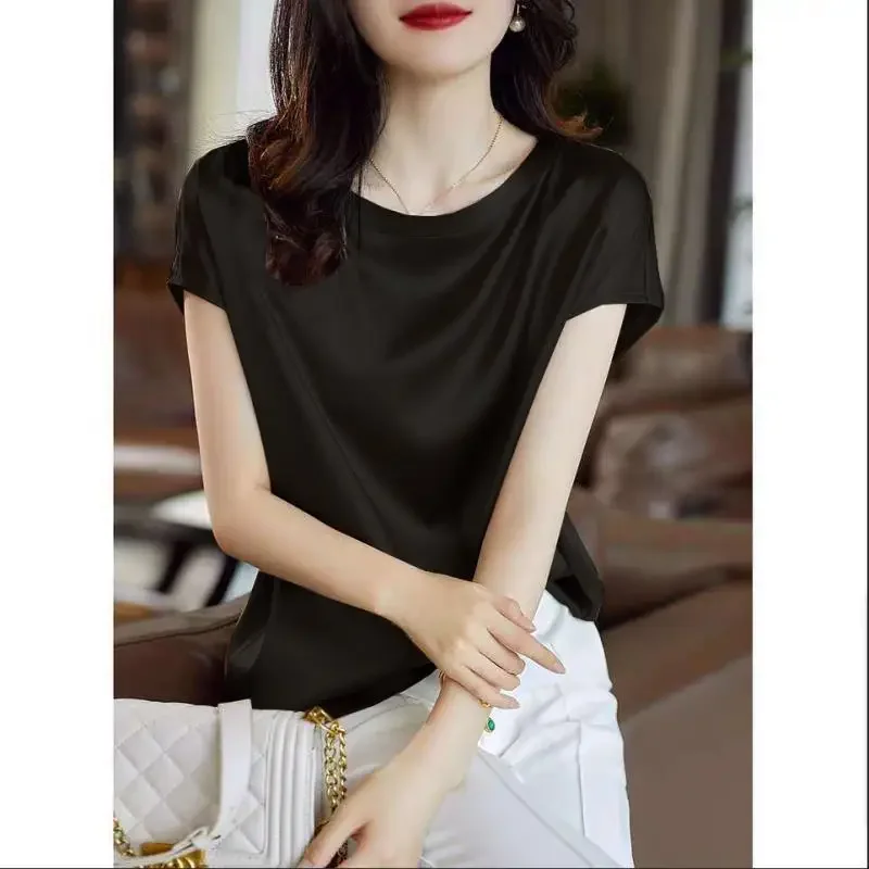 Fashion 3 Colors Woman Elegant Faux Satin Tops Sleeveless Tanks Office Ladies Imitation Silk Tops Blusas Mujer De Moda Verano