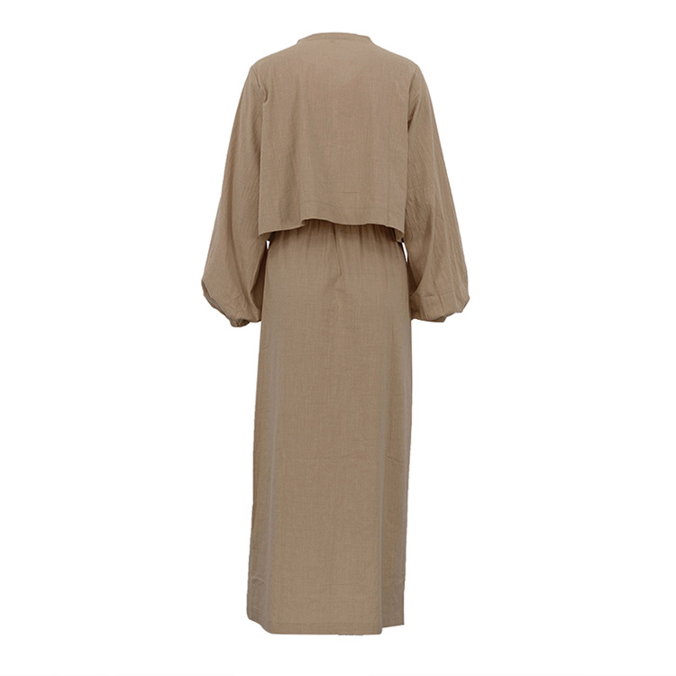 Women Clothing Retro Tea Dress for Women Puff Sleeve Shirt Set Summer